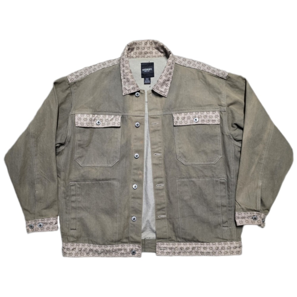 Vintage GodBody GG Designer Monogram‎ Hip Hop Denim Jacket Mens 2XL Russian Made